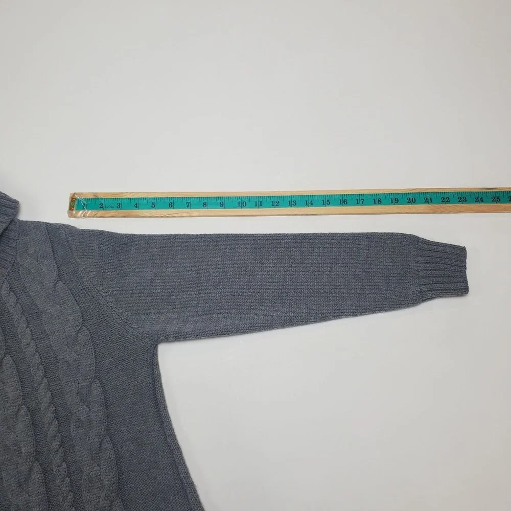 Womens Cowl Neck Cable Knit Tunic Sweater Size M‎ Gray Pockets Long Sleeve